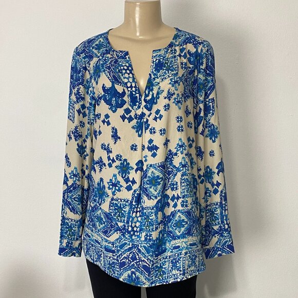 Sigrid Olsen Collection Resortwear Tunic Blue & Ivory Relaxed Style XSmall - Picture 1 of 9